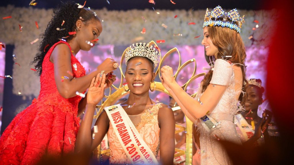 Oliver Nakakande being crowned Miss Uganda