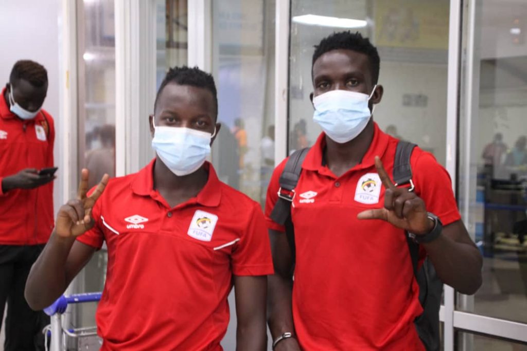 Uganda Cranes players at Entebbe airport