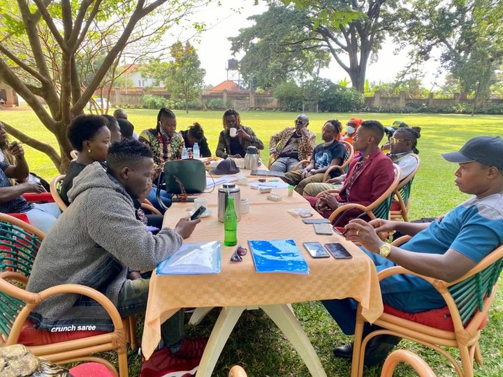 Jose Chameleone with a section of artistes waiting to meet Gen. Saleh in Gulu