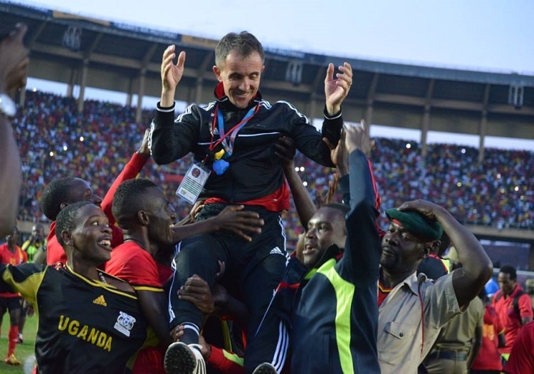 Fans lifting Micho after guiding the Cranes to Afcon in 2017