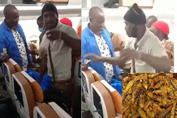Passenger selling Nsenene aboard Uganda Airlines