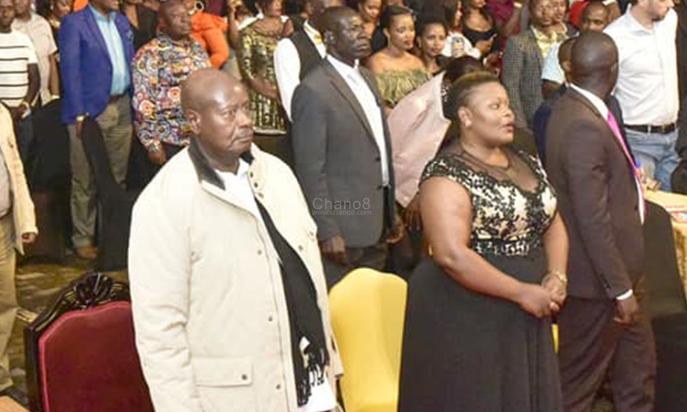 Catherine Kusasira with president Museveni during her concert at Serena
