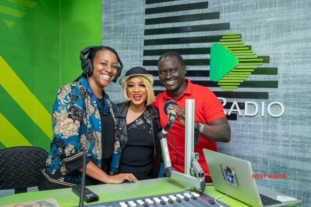 L-R: Board member, Suzan Mweheire Kitariko, Zahara Totto and Kin Kariisa on Nxt Radio