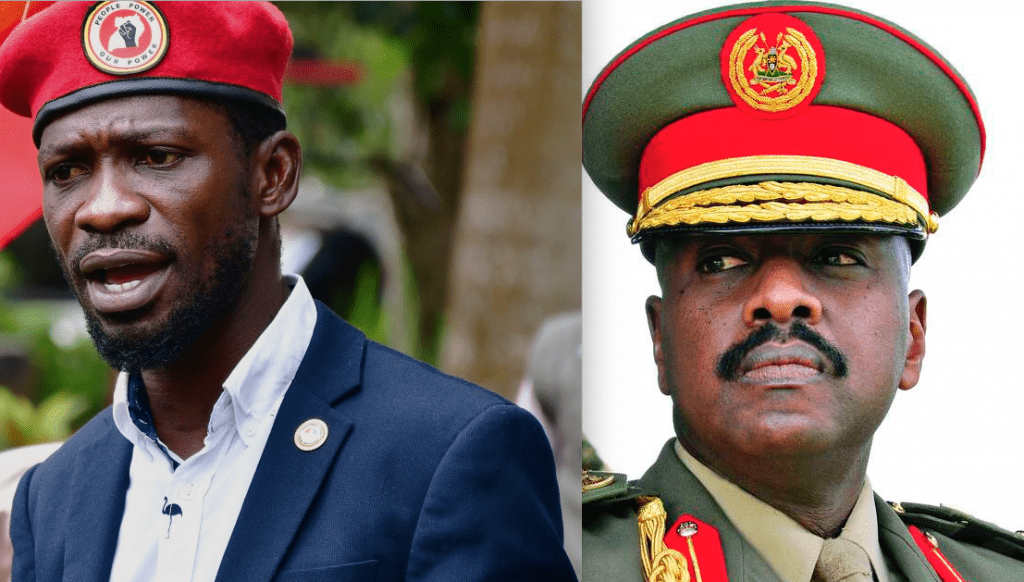 Bobi Wine (L), Lt. gen. Muhoozi Kainerugaba (R)
