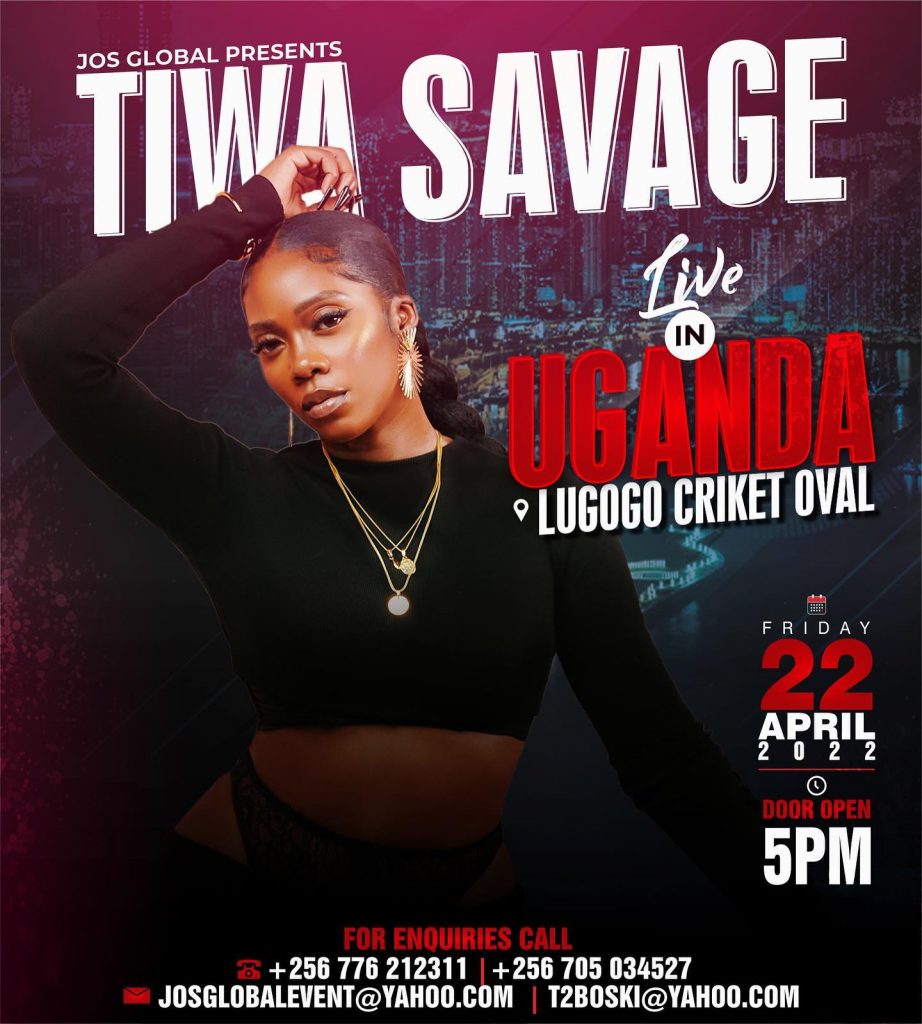  Tiwa Savage will be performing at Cricket Oval - Lugogo on April 22