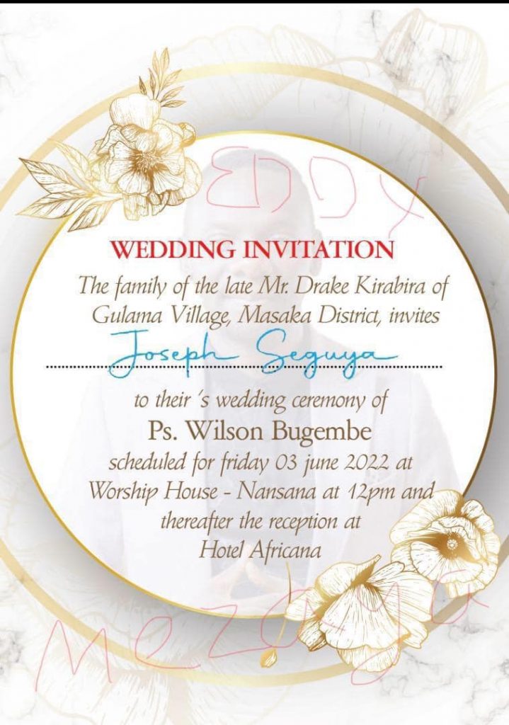 Pr Wilson Bugembe wedding invite