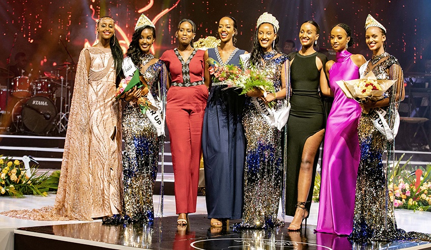 Former Miss Rwanda winners pose for a photo
