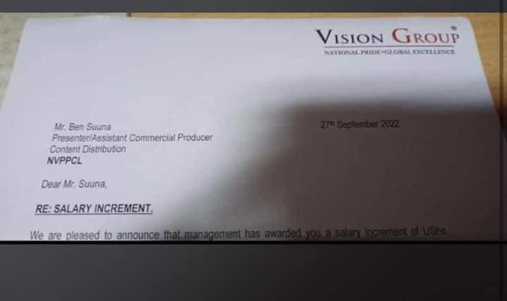 Letter from Vision group offering Ssuuna Ben a deal