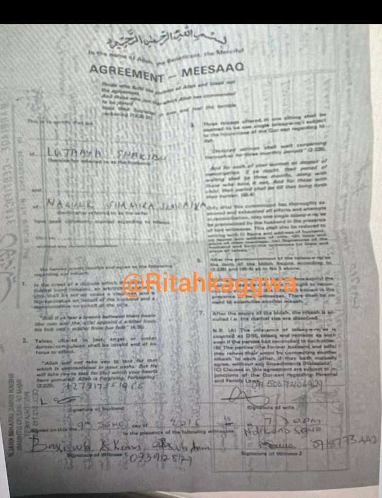 Marriage certificate of Mimi and Shakib