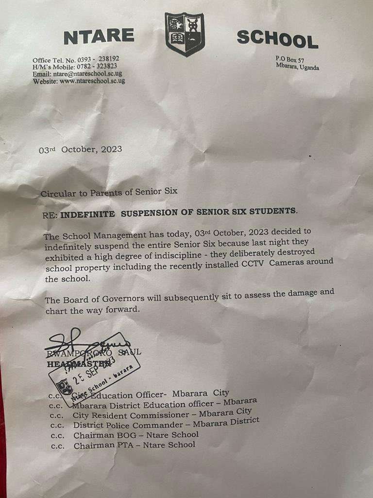 Circular from Ntare School